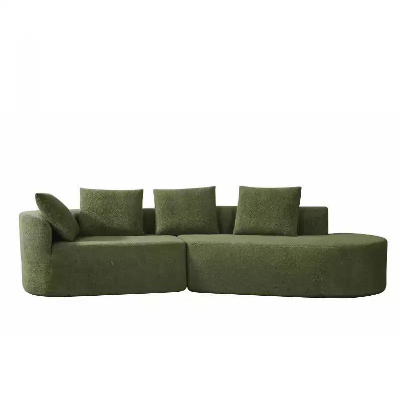 Divano sezionale curvo moderno da 116 pollici con chaise longue, rivestimento Pearl, per soggiorno