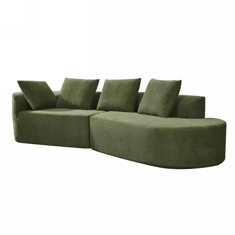 Divano sezionale curvo moderno da 116 pollici con chaise longue, rivestimento Pearl, per soggiorno