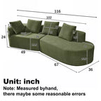 Divano sezionale curvo moderno da 116 pollici con chaise longue, rivestimento Pearl, per soggiorno