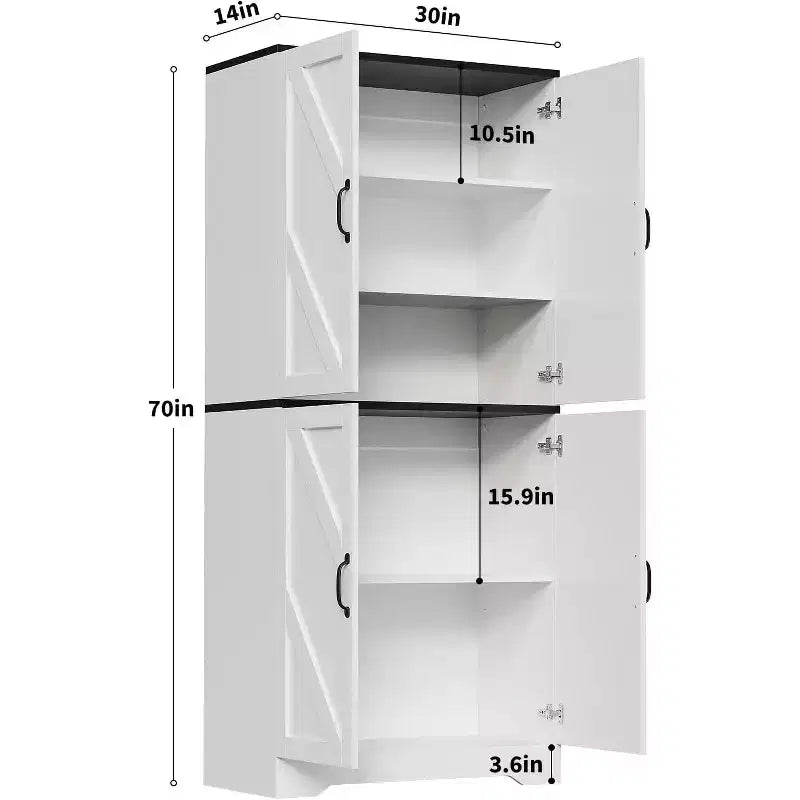 Dispensa a mobile da cucina in stile rustico da 69 pollici con 4 ante e 2 ripiani regolabili, armadio da dispensa indipendente per sala da pranzo, soggiorno o cucina