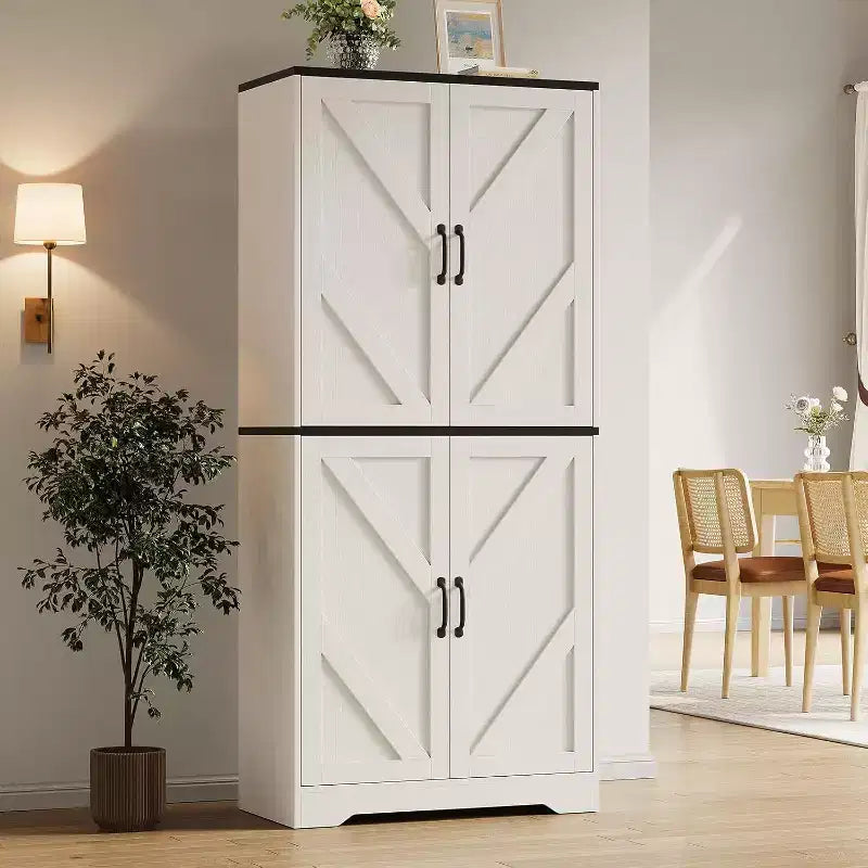 Dispensa a mobile da cucina in stile rustico da 69 pollici con 4 ante e 2 ripiani regolabili, armadio da dispensa indipendente per sala da pranzo, soggiorno o cucina