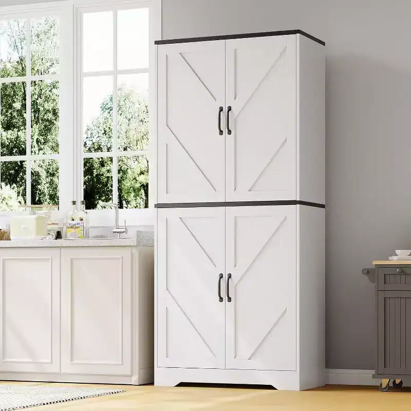 Dispensa a mobile da cucina in stile rustico da 69 pollici con 4 ante e 2 ripiani regolabili, armadio da dispensa indipendente per sala da pranzo, soggiorno o cucina