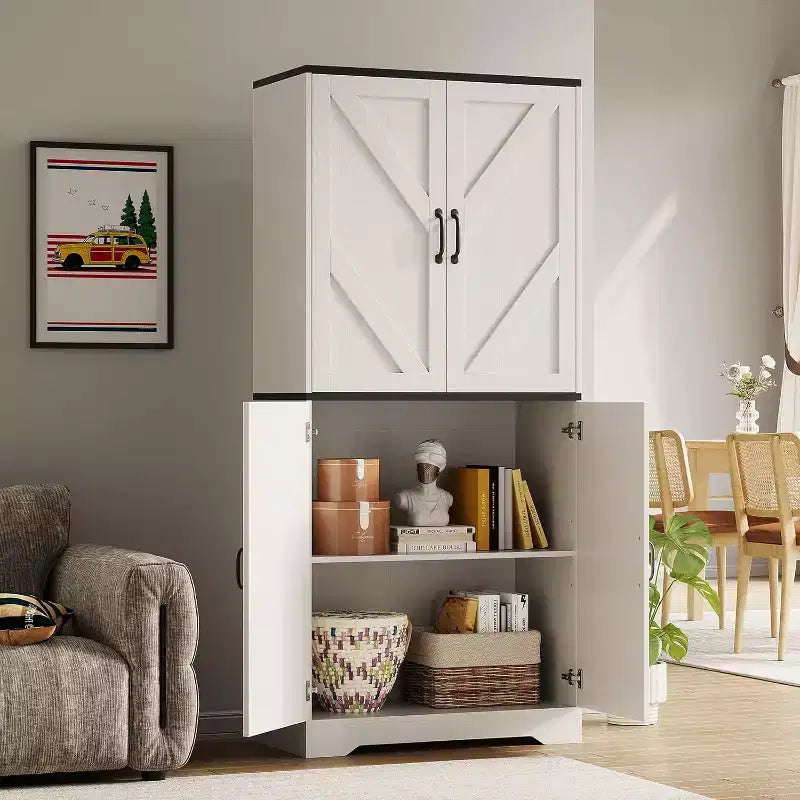 Dispensa a mobile da cucina in stile rustico da 69 pollici con 4 ante e 2 ripiani regolabili, armadio da dispensa indipendente per sala da pranzo, soggiorno o cucina