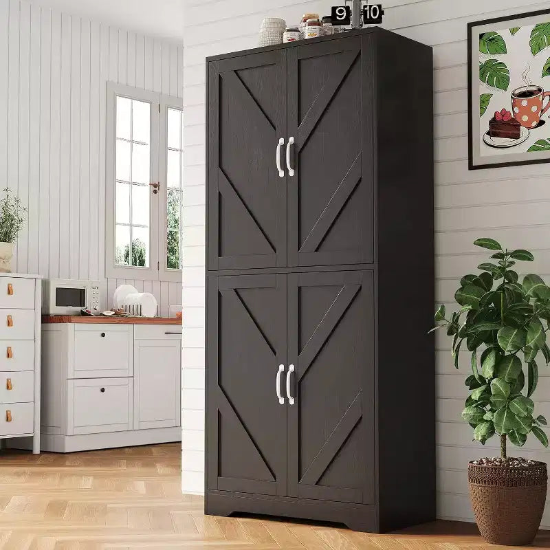 Dispensa a mobile da cucina in stile rustico da 69 pollici con 4 ante e 2 ripiani regolabili, armadio da dispensa indipendente per sala da pranzo, soggiorno o cucina