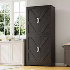 Dispensa a mobile da cucina in stile rustico da 69 pollici con 4 ante e 2 ripiani regolabili, armadio da dispensa indipendente per sala da pranzo, soggiorno o cucina