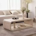Light Wood Racetrack-Shaped Coffee Table with Open Storage Shelf for Contemporary Spaces
