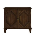 HomeRoots 34 Brown Wood Carved Geometric Accent Cabinet With Two Doors