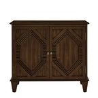 HomeRoots 34 Brown Wood Carved Geometric Accent Cabinet With Two Doors