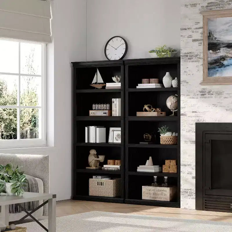 Libreria moderna in legno da terra con mensole aperte, mobile contenitore per casa, ufficio, biblioteca, soggiorno