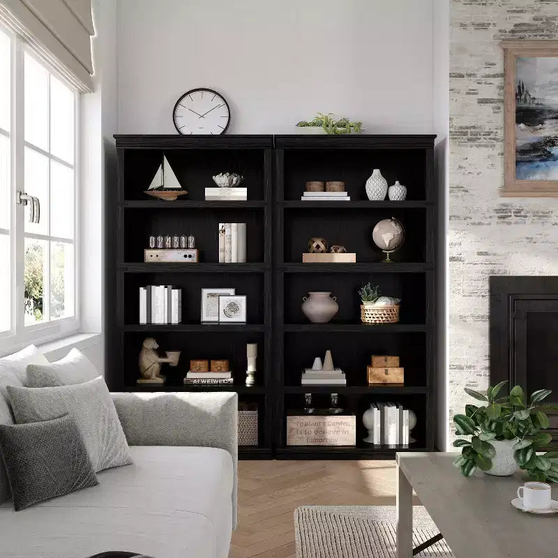Libreria moderna in legno da terra con mensole aperte, mobile contenitore per casa, ufficio, biblioteca, soggiorno