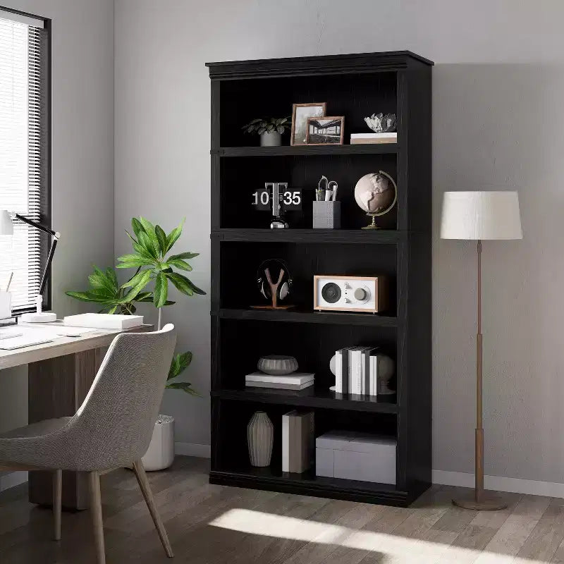 Libreria moderna in legno da terra con mensole aperte, mobile contenitore per casa, ufficio, biblioteca, soggiorno