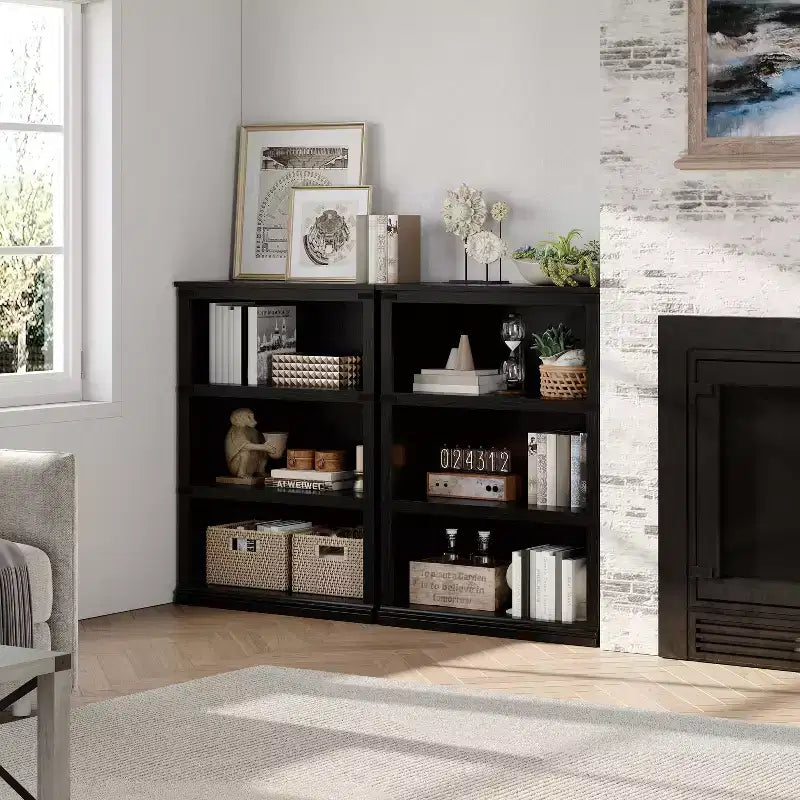 Libreria moderna in legno da terra con mensole aperte, mobile contenitore per casa, ufficio, biblioteca, soggiorno