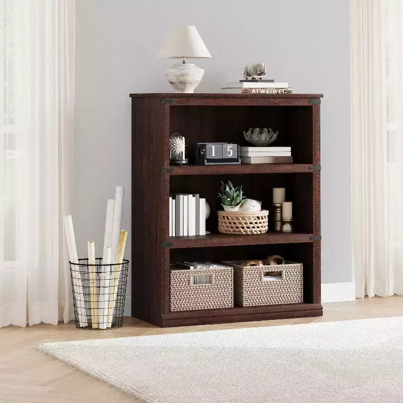 Libreria moderna in legno da terra con mensole aperte, mobile contenitore per casa, ufficio, biblioteca, soggiorno