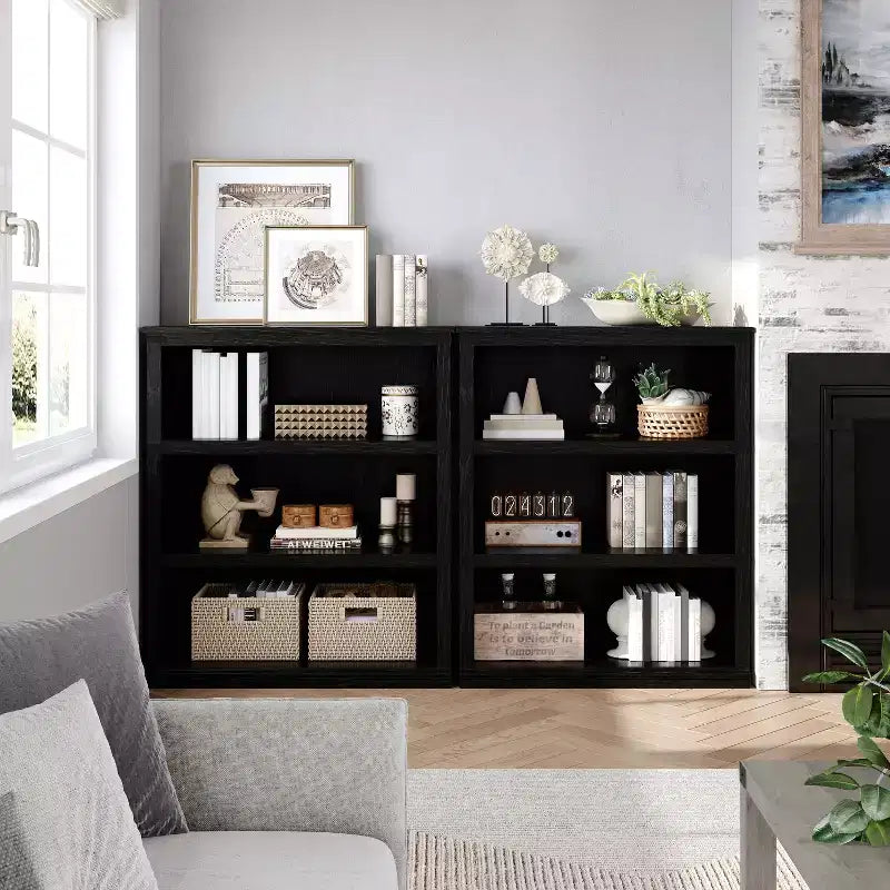 Libreria moderna in legno da terra con mensole aperte, mobile contenitore per casa, ufficio, biblioteca, soggiorno