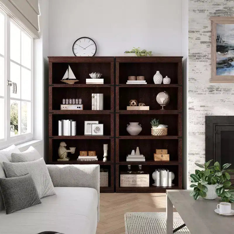 Libreria moderna in legno da terra con mensole aperte, mobile contenitore per casa, ufficio, biblioteca, soggiorno