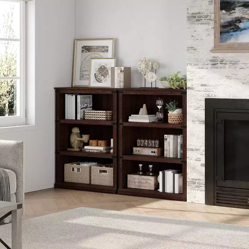 Libreria moderna in legno da terra con mensole aperte, mobile contenitore per casa, ufficio, biblioteca, soggiorno