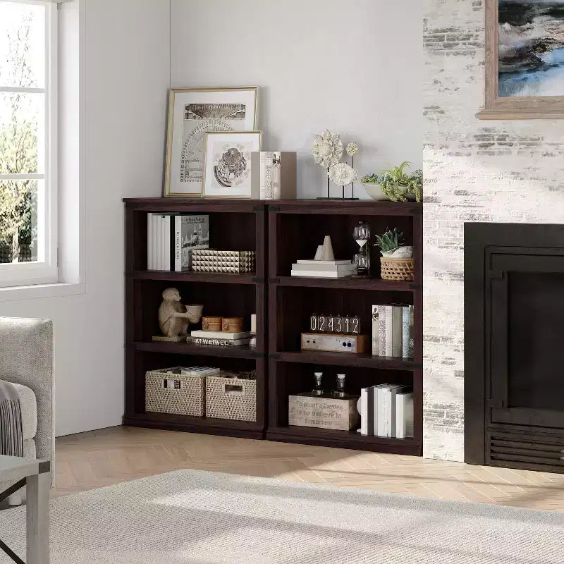 Libreria moderna in legno da terra con mensole aperte, mobile contenitore per casa, ufficio, biblioteca, soggiorno