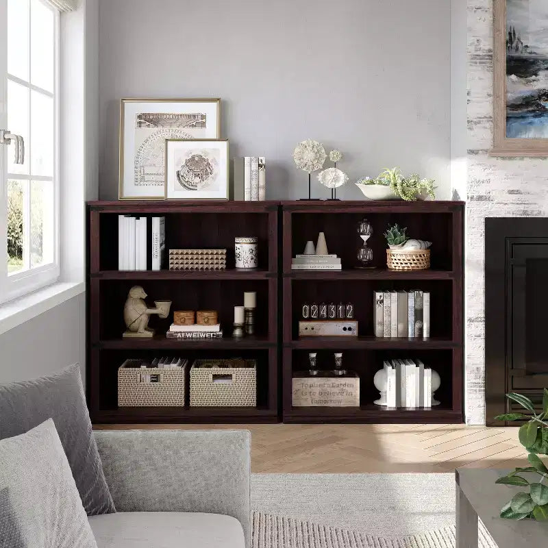 Libreria moderna in legno da terra con mensole aperte, mobile contenitore per casa, ufficio, biblioteca, soggiorno