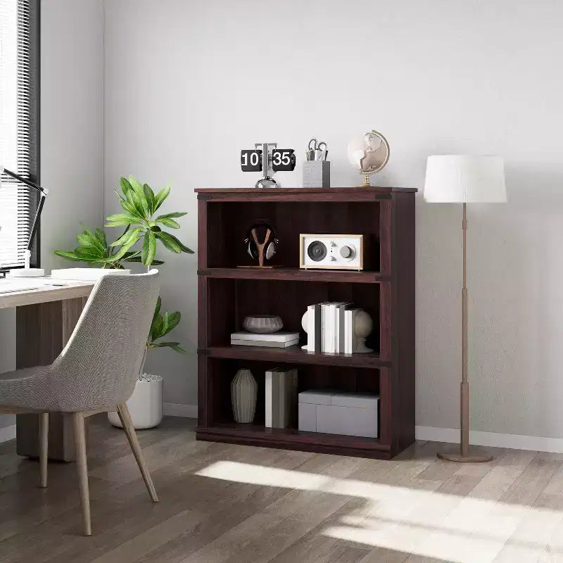 Libreria moderna in legno da terra con mensole aperte, mobile contenitore per casa, ufficio, biblioteca, soggiorno