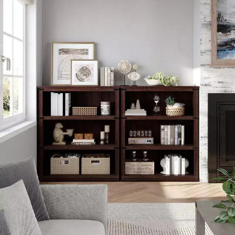 Libreria moderna in legno da terra con mensole aperte, mobile contenitore per casa, ufficio, biblioteca, soggiorno