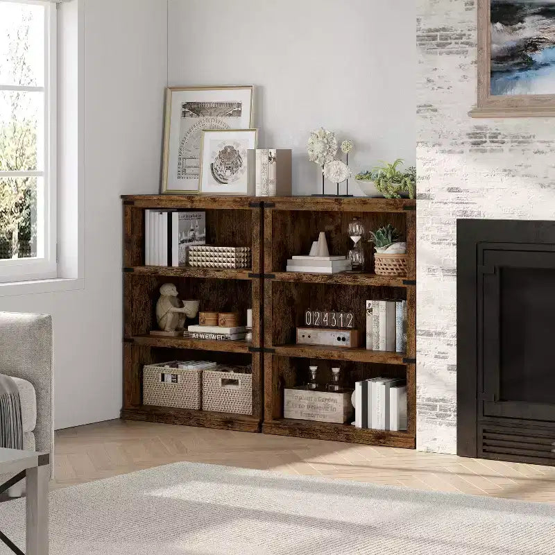 Libreria moderna in legno da terra con mensole aperte, mobile contenitore per casa, ufficio, biblioteca, soggiorno
