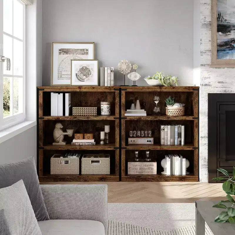 Libreria moderna in legno da terra con mensole aperte, mobile contenitore per casa, ufficio, biblioteca, soggiorno