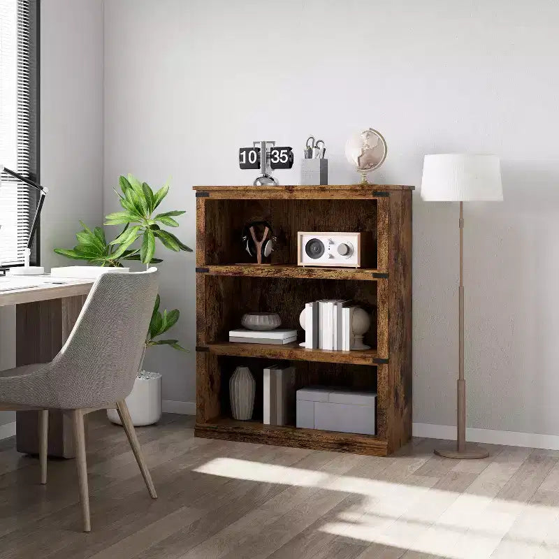 Libreria moderna in legno da terra con mensole aperte, mobile contenitore per casa, ufficio, biblioteca, soggiorno