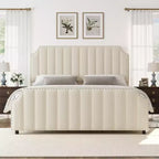California King Upholstered Platform Bed Frame with Headboard Footboard and Wooden Slats No Box Spring Required