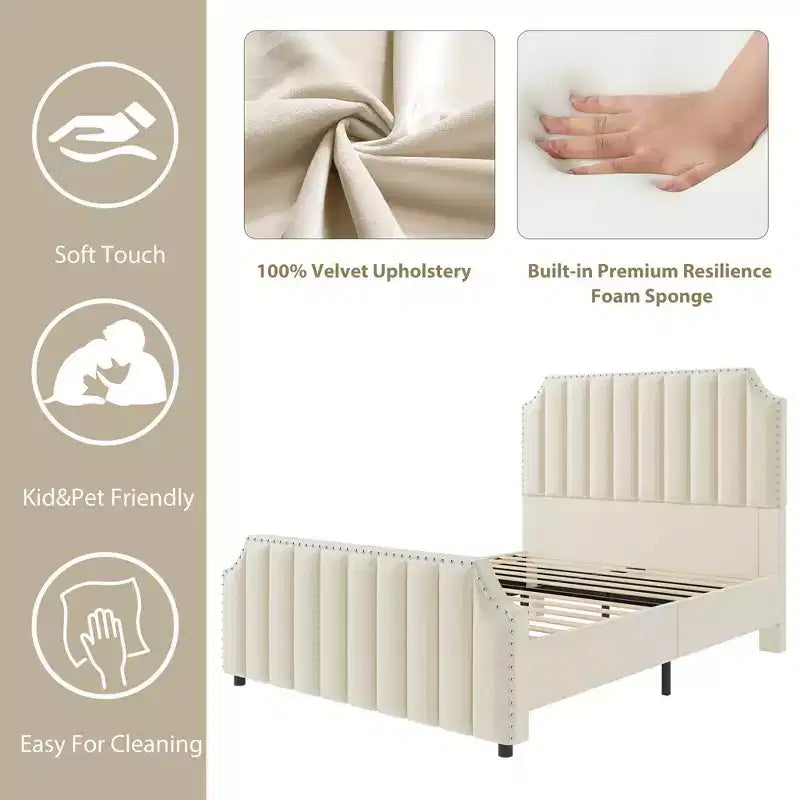 Struttura Letto Imbottita California King con Testiera Pediera e Doghe in Legno, Nessun Box Spring Richiesto