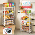 Carrello a 4 Livelli Pieghevole per Cucina, Organizzatore e Contenitore con Cesti, Carrello da Dispensa con Ruote per Frutta, Patate, Verdura, Snack