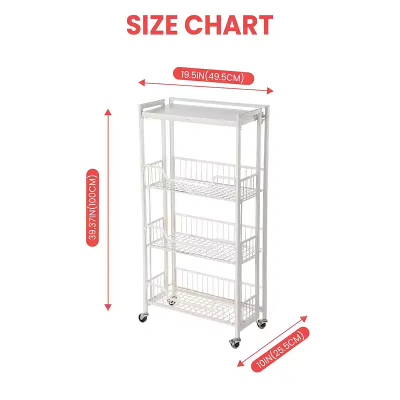 Carrello a 4 Livelli Pieghevole per Cucina, Organizzatore e Contenitore con Cesti, Carrello da Dispensa con Ruote per Frutta, Patate, Verdura, Snack