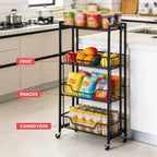 Carrello a 4 Livelli Pieghevole per Cucina, Organizzatore e Contenitore con Cesti, Carrello da Dispensa con Ruote per Frutta, Patate, Verdura, Snack