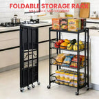 Carrello a 4 Livelli Pieghevole per Cucina, Organizzatore e Contenitore con Cesti, Carrello da Dispensa con Ruote per Frutta, Patate, Verdura, Snack