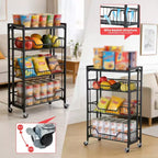 Carrello a 4 Livelli Pieghevole per Cucina, Organizzatore e Contenitore con Cesti, Carrello da Dispensa con Ruote per Frutta, Patate, Verdura, Snack
