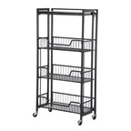 4-Tier Foldable Utility Kitchen Organizer and Storage Cart with Baskets, Rolling Pantry Kitchen Cart on Wheels for Fruit, Potato, Vegetable, Snack