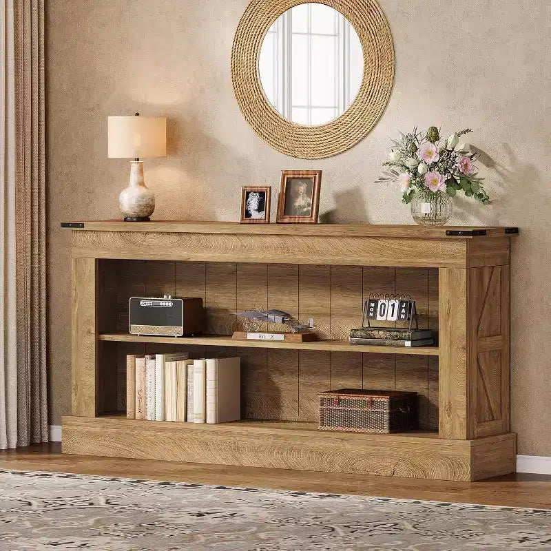 Tavolo Consolle Lantine da 63 Pollici, Tavolino Stretto con Ripiani per Ingresso, Soggiorno, Divano Retro Divano in Stile Rustico, Foyer, Corridoio, Marrone
