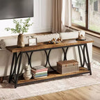 Lantine 71-Inch Long Entryway Console Table, 2-Tier Industrial Sofa Table Behind Couch for Living Room, Entrance, Hallway, Brown & Black