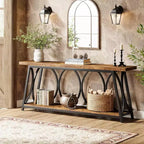 Lantine Consolle da ingresso lunga 180 cm, tavolo da divano industriale a 2 livelli per soggiorno, ingresso, corridoio, marrone e nero