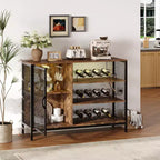 Coffee Bar Cabinet, 42/47 in Industrial Wood Liquor Cabinet with Lights & Power Outlets