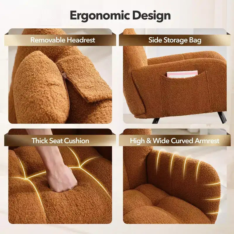 Set di 2 moderne sedie a dondolo imbottite con schienale alto e tasca laterale per soggiorno/camera da letto/cameretta/ufficio