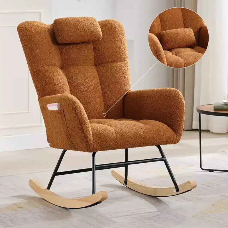 Set di 2 moderne sedie a dondolo imbottite con schienale alto e tasca laterale per soggiorno/camera da letto/cameretta/ufficio