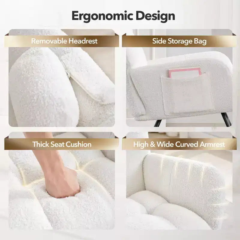 Set di 2 moderne sedie a dondolo imbottite con schienale alto e tasca laterale per soggiorno/camera da letto/cameretta/ufficio