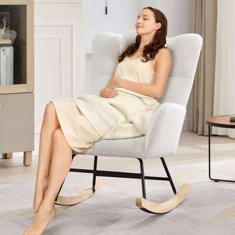 Modern Upholstered Rocking Chair Set of 2  High Backrest with Side Pocket for Living Room/Bedroom/Nursery/Office