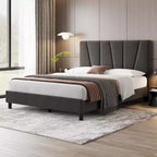 Telaio letto imbottito Acekool con testiera regolabile in velluto, doghe in legno, robusto supporto in metallo, non necessita di box spring