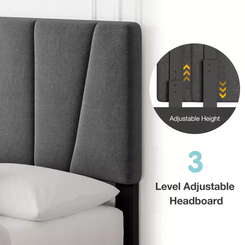 Telaio letto imbottito Acekool con testiera regolabile in velluto, doghe in legno, robusto supporto in metallo, non necessita di box spring