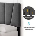Telaio letto imbottito Acekool con testiera regolabile in velluto, doghe in legno, robusto supporto in metallo, non necessita di box spring
