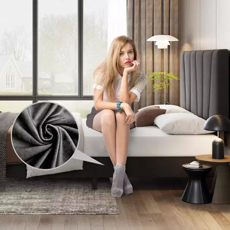 Telaio letto imbottito Acekool con testiera regolabile in velluto, doghe in legno, robusto supporto in metallo, non necessita di box spring