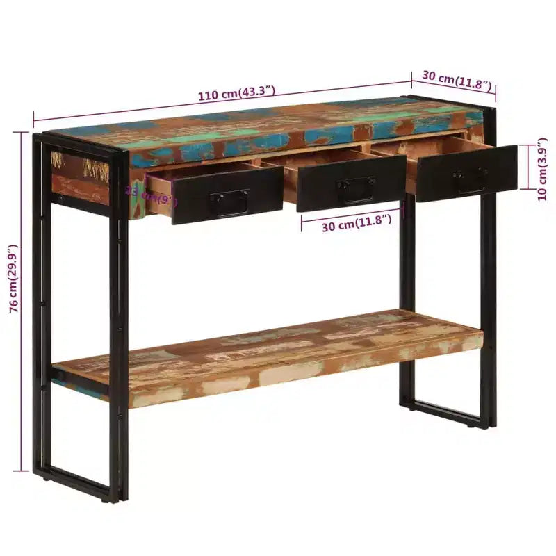 vidaXL Consolle Multicolore Legno massello di recupero, ferro Media