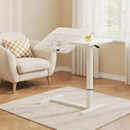JVNOXK Height Adjustable Tilting Overbed Desk with Lockable Wheels, White