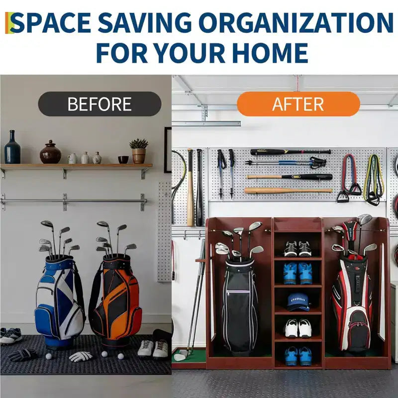 Organizzatore porta sacche da golf in legno, capacità 2 sacche, porta mazze da golf premium da garage, facile da montare, regalo ideale per golfisti e mariti